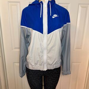 Nike wind breaker color block jacket retro blue gray white full zip size small